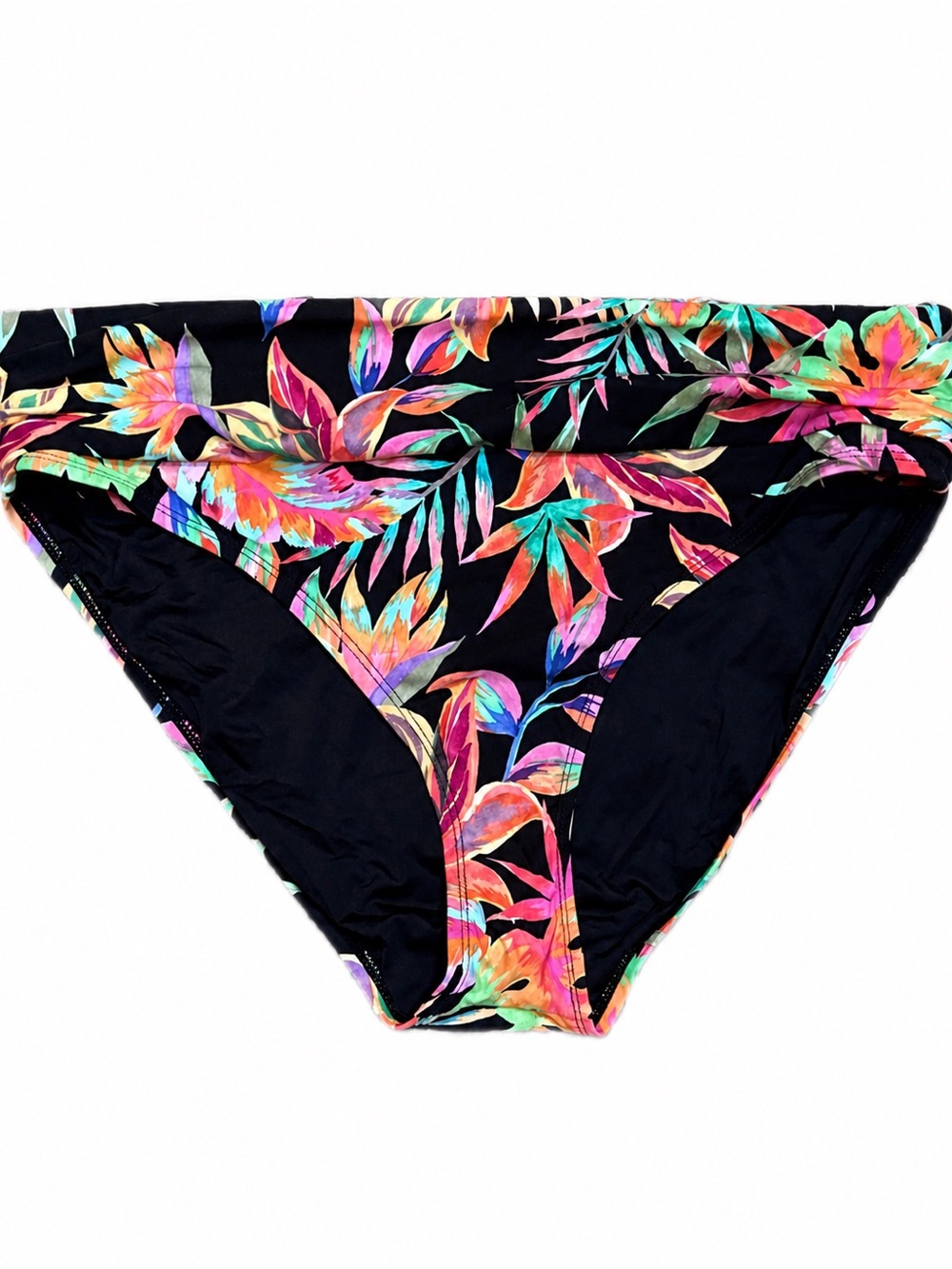 La Blanca Back Ruching Bikini Bottom Mid Rise Tropical Floral Black Multi Sizes